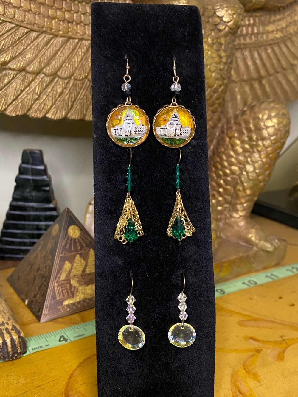 Vintage-Inspired Gold and Green Drop Earrings